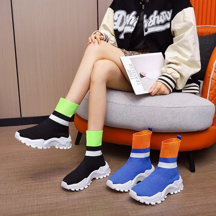 

Women Boots Slip On Western Ankle Boots Platform Knitted Ladies Autumn Socks Boots for Women Fashion Female Booties 2022