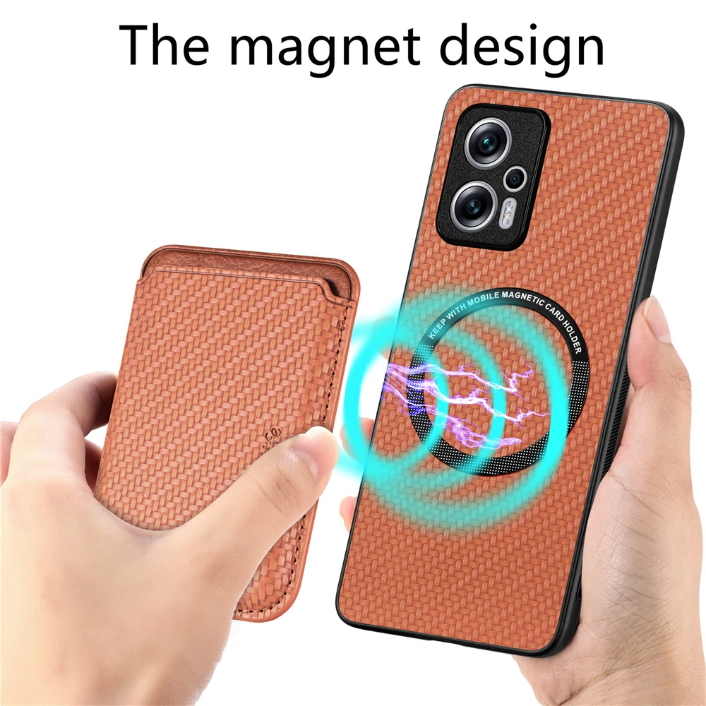 

Card Holder Case For Redmi Note 11 Fiber Texture Magnetic Phone Case For Xiaomi Mi 13 11 Lite Note 12 10 9 K40s 10c Poco M5