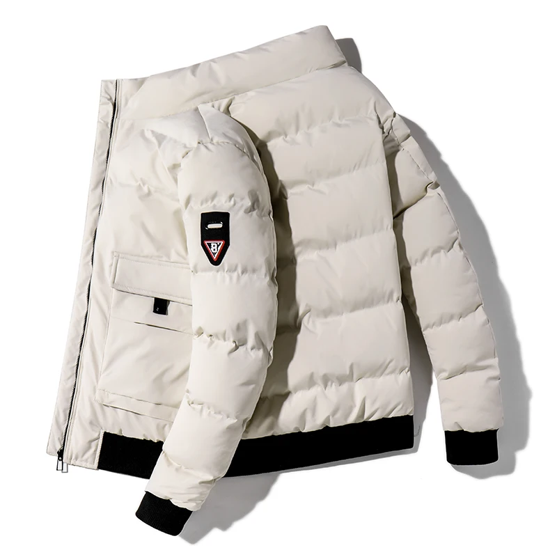 Men Parkas Thicken Warm Coat Mens Stand Collar Jackets Mens Solid Color Parka Coats Male Winter High Quality Thermal Overcoat