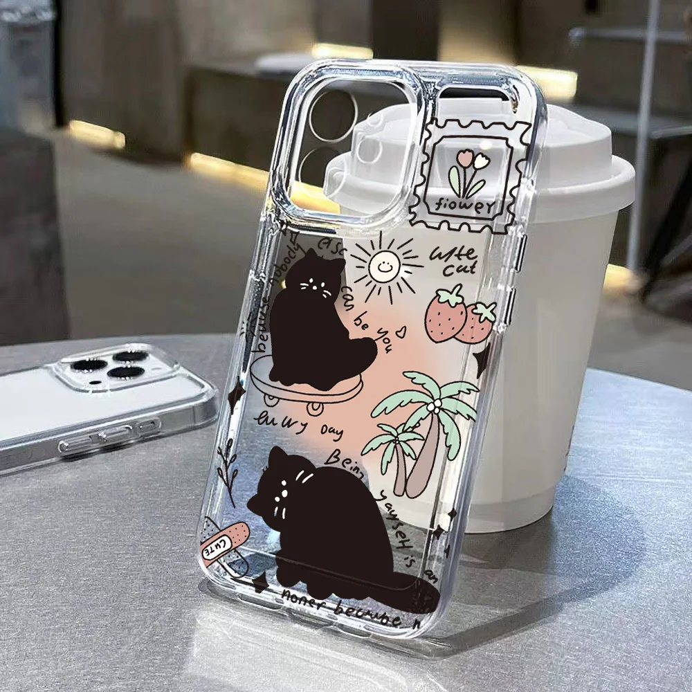 Фото Милый чехол для телефона с черной кошкой для Samsung A57 A56 5G A17 A16, S26 S25 Ultra A37 A07 A55 A26 A36 S22 S23 S24 S25 FE, чехол-сердце №3