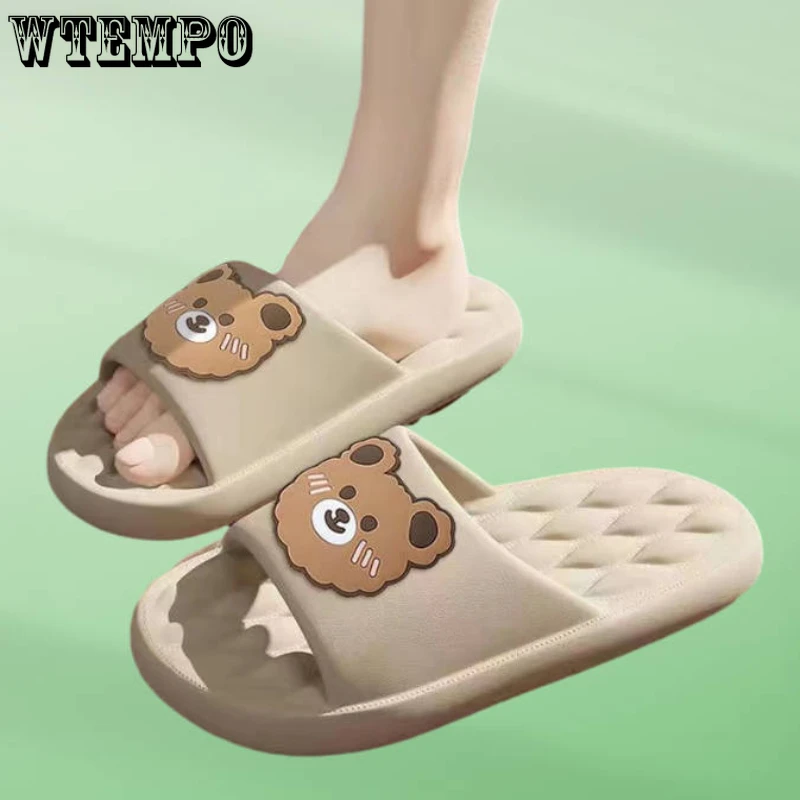

WTEMPO Solid Bear Slippers Couple Summer Beach Sandals Cartoon Graffiti Shoes Thick Platform Soft Casual Home Slippers Wholesale