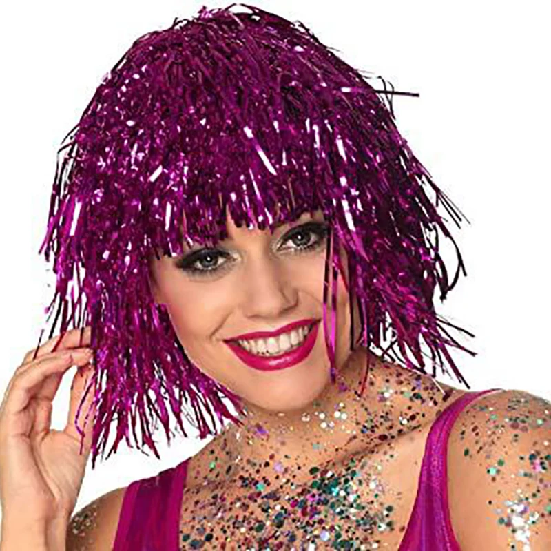 

Adjustable Foil Tinsel Wigs Fancy Dress Shiny Party Wig Metallic Costume Cosplay Supplies Fun Hair Accessories Fancy Dress Party