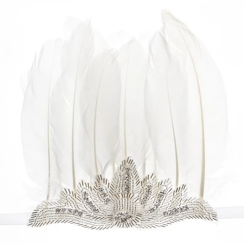 

Newborn Children's Headwear Elastic Knitted Nylon Feather Rhinestone Crown Baby Headband Party Cute Girl Hair Accessories