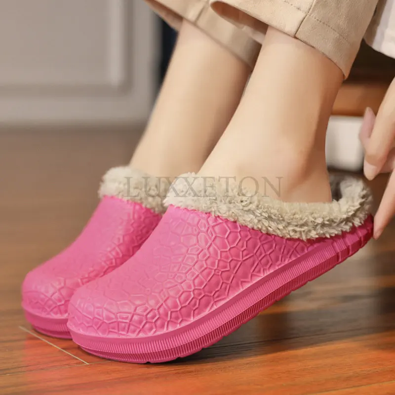 

Wintes Slippers Women Shoes Clogs Casual Waterproof Garden Shoes Warm Short Plush Indoor Home Flip Flops Fur Slippers For Men