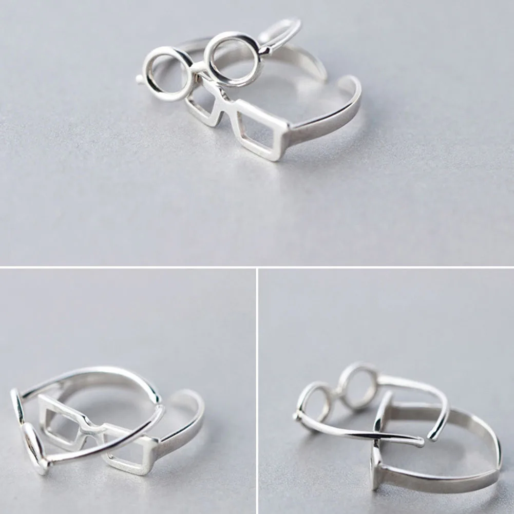 

Personality Creative Design Simple Eyewear Shape Open Ring Hip Hop Hugh Men's Gift Idle Cute Metal Eyeglass Rings