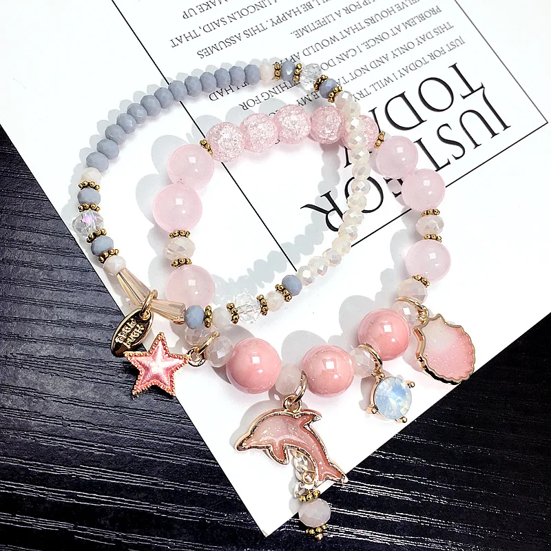 

New Fashion Double-deck Stone Crystal Beads With Dolphin Accessories Bracelets For Girl Student Gifts Drop Shipping