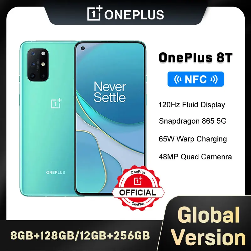 

Global Version OnePlus 8T 8GB 128GB 5G Snapdragon 865 120Hz AMOLED Fluid Screen 48MP 65W Fast Charging