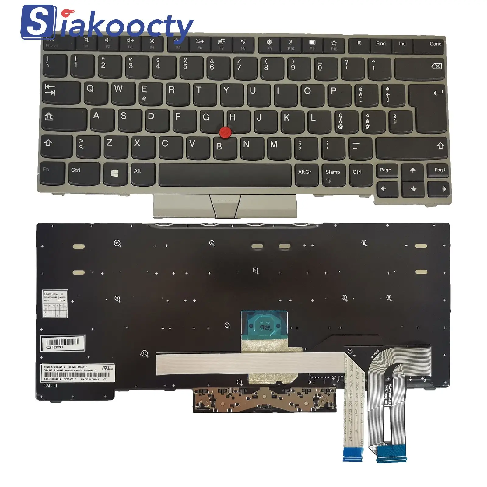 

"FOR Lenovo ThinkPad L380 L480 L490 E480 E485 E490 T480S T495 No Backlit Keyboard with Silver frame IT "