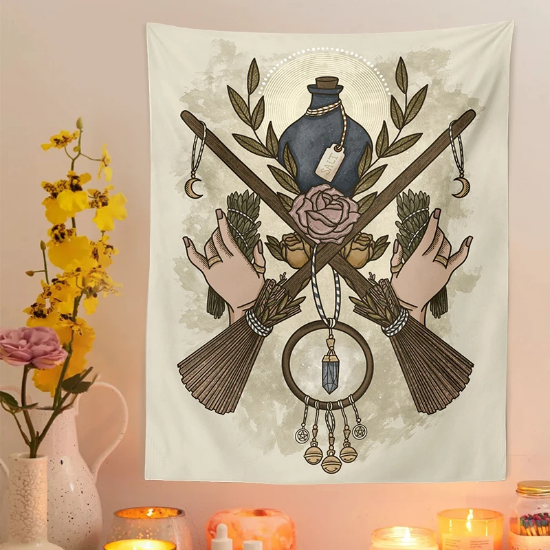 

Tarot Witchcraft Tapestry Wall Hanging Mysterious Divination Bohemian Baphomet Occult Home Wall Throw Cover Moon Wall Decor