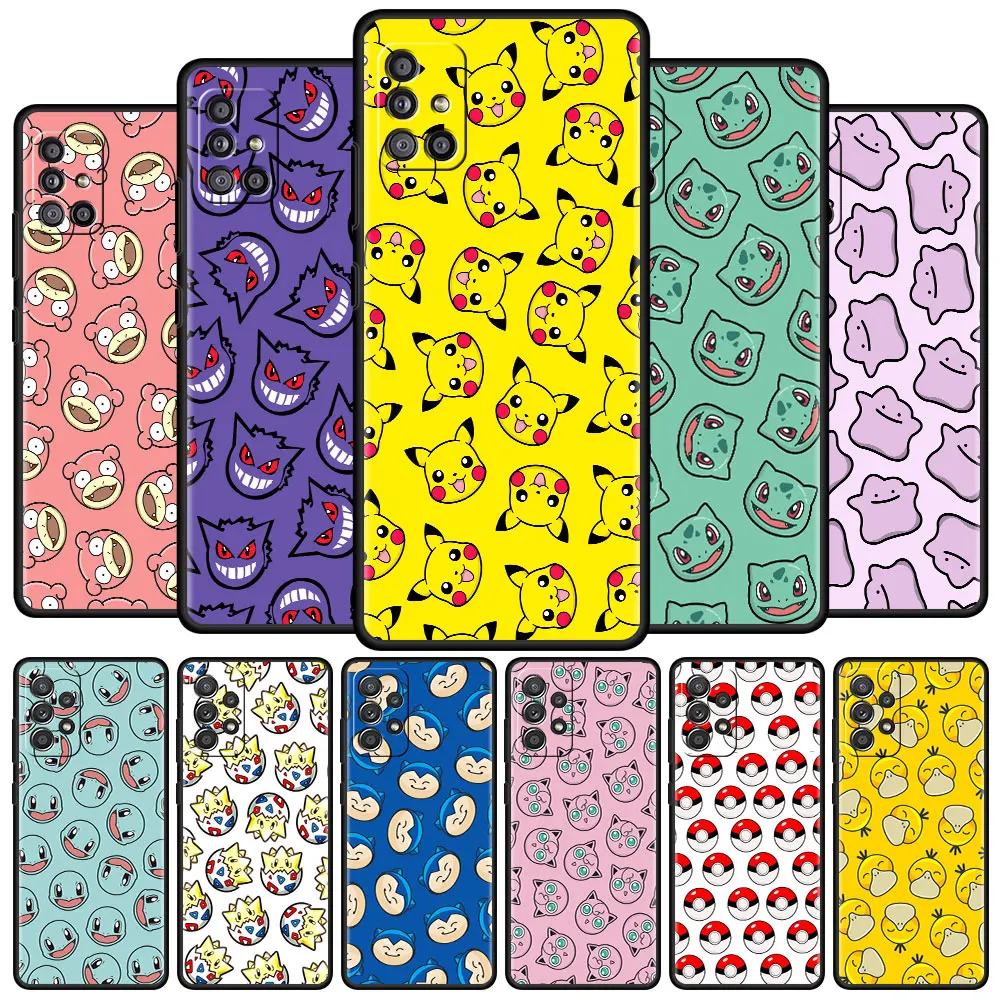 

Case For Samsung Galaxy A52 A12 A32 A51 A21s A71 A13 A53 A22 A31 A72 A03 A02s A41 Black Phone Shell Pokemon Pikachu Cartoon