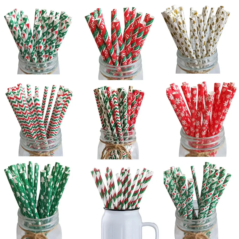 

25Pcs Christmas Paper Straws Snow Elk Safe Reusable Drink straw Home Decoration New Year Party Supplies Children's Gifts 2022