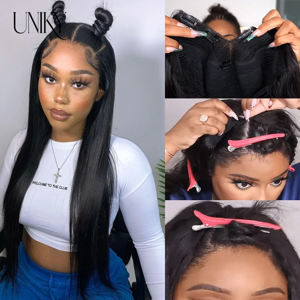 

Straight U/V Part 150% Density Natural Brazilian Human Hair Long Wigs Brazilian Straight Wigs Non Lace For Black Women 8-28Inch