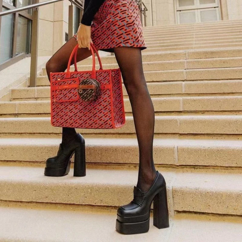 

2022 new high heels European and American heels waterproof platform shallow high heels 40-43 size women's shoes single shoes