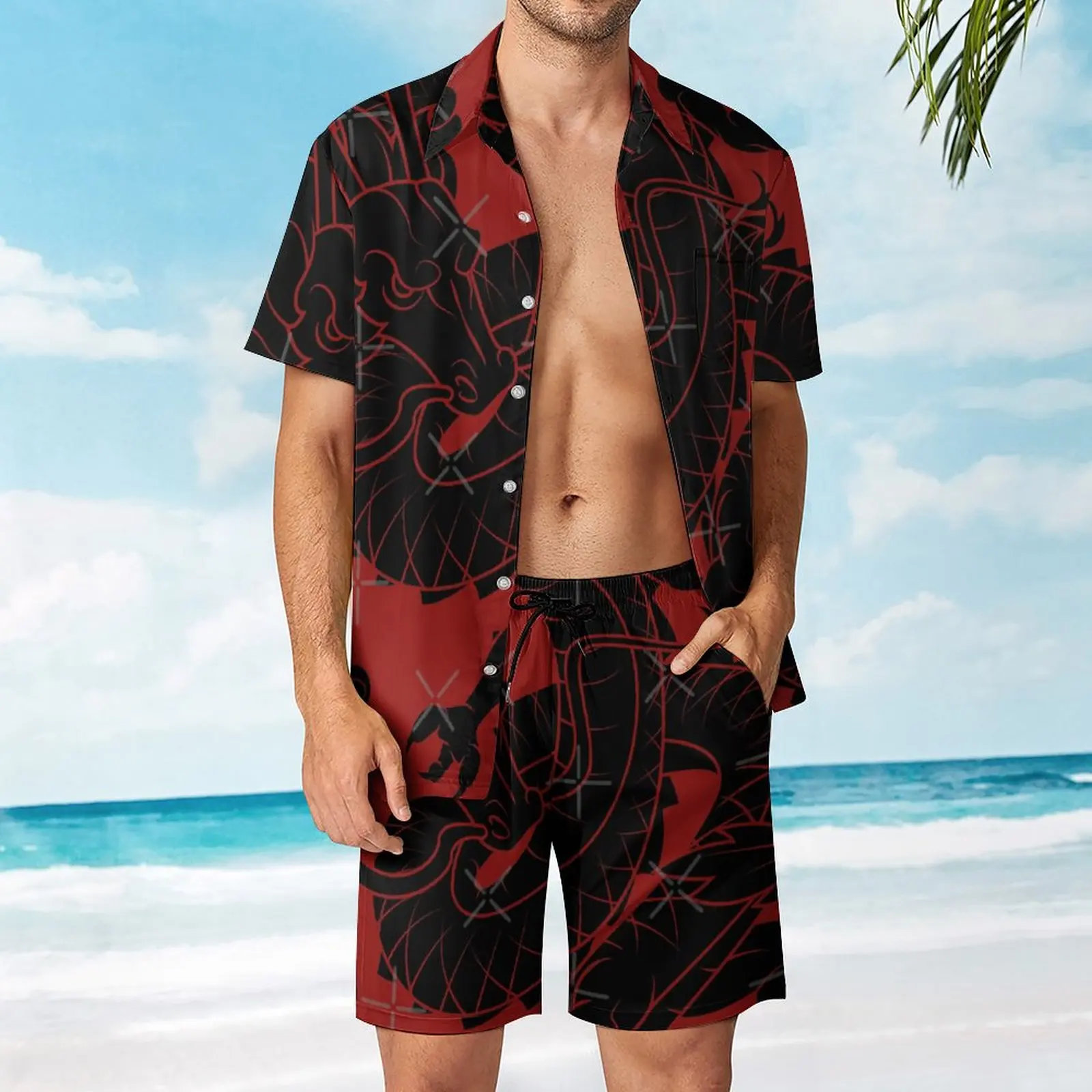 

Men's Beach Suit Black Dragon Graphic 2 Pieces Suit High Grade Home Funny Graphic