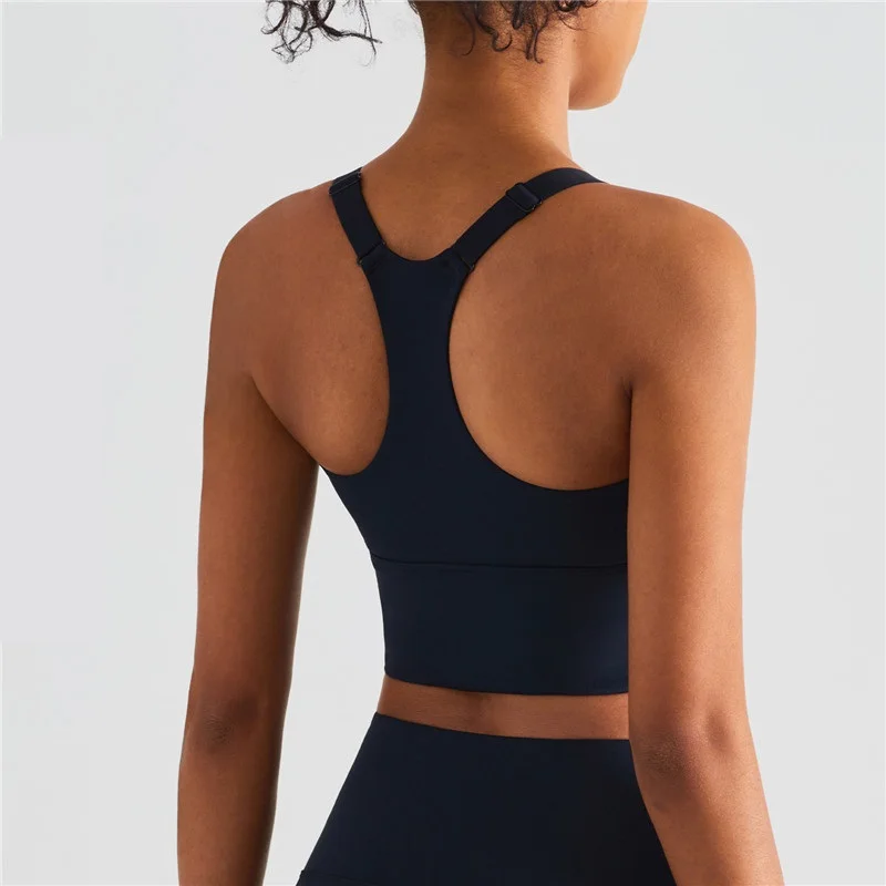 Solid Color Women Fitness Bra Adjustable Shoulder Strap Sports Tight Tank Crop Top Back Beauty Gym Yoga Vest Removable Chest Pad
