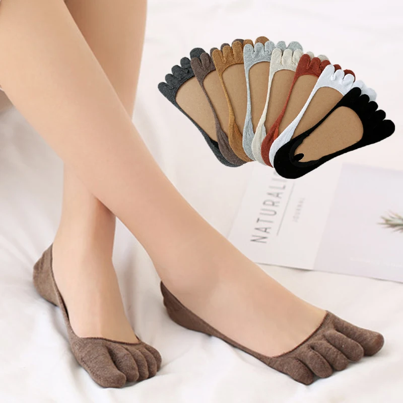 

1Pairs Women Fashion Open Toe Sweat-absorbing Boat Socks Cotton Breathable Invisible Ankle Short Socks Elastic Women Finger Sock