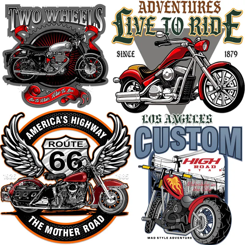 

Biker ROUTE 66 Motorcycle Patch Clothing Thermoadhesive Patches on Clothes Iron-on Transfers Textile Thermal Stickers Punk Badge