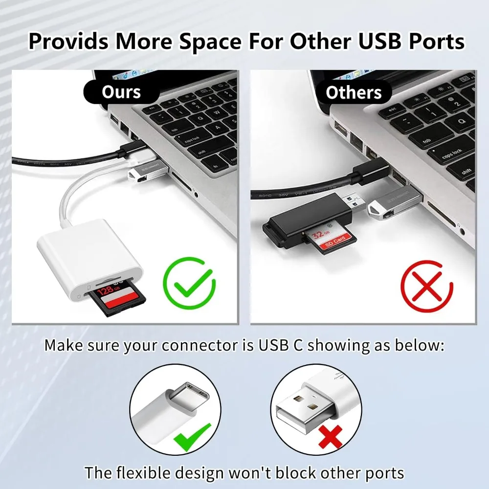 Фото USB-C кардридер 2-в-1 для SD и MicroSD карт, адаптер для передачи данных для Macbook, ноутбуков, телефонов Samsung, Huawei, Xiaomi №3