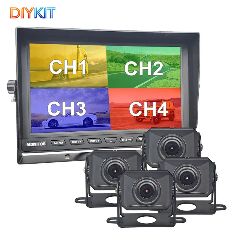Фото DIYKIT 1920x1080 10.1-дюймовый IPS-монитор с 4-канальным разделением экрана на 4 части, HD-монитор для автомобиля с камерой заднего вида AHD, водонепроницаемый IP68 №1