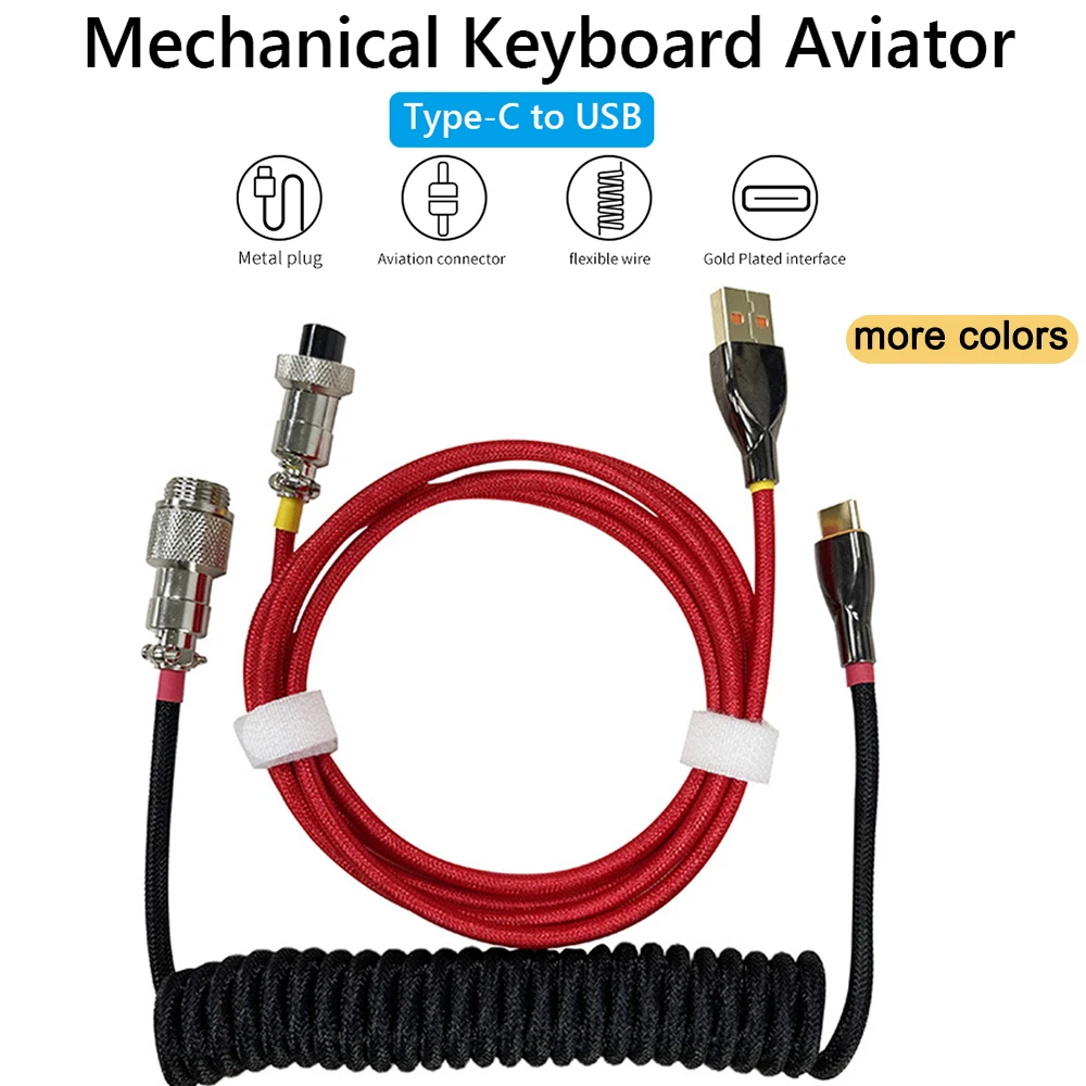 USB C механический кабель для клавиатуры авиационный соединитель пружинный провод