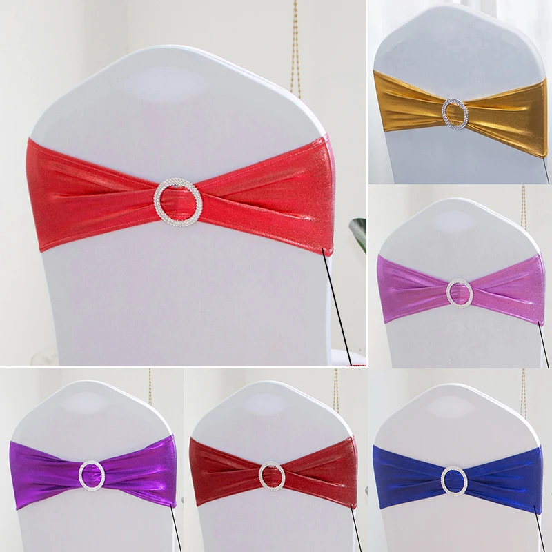 

10pcs Elastic Chair Sash Stretch Lycra Spandex Chair Covers Bands With Round Buckle Slider For Wedding Decorations Bows
