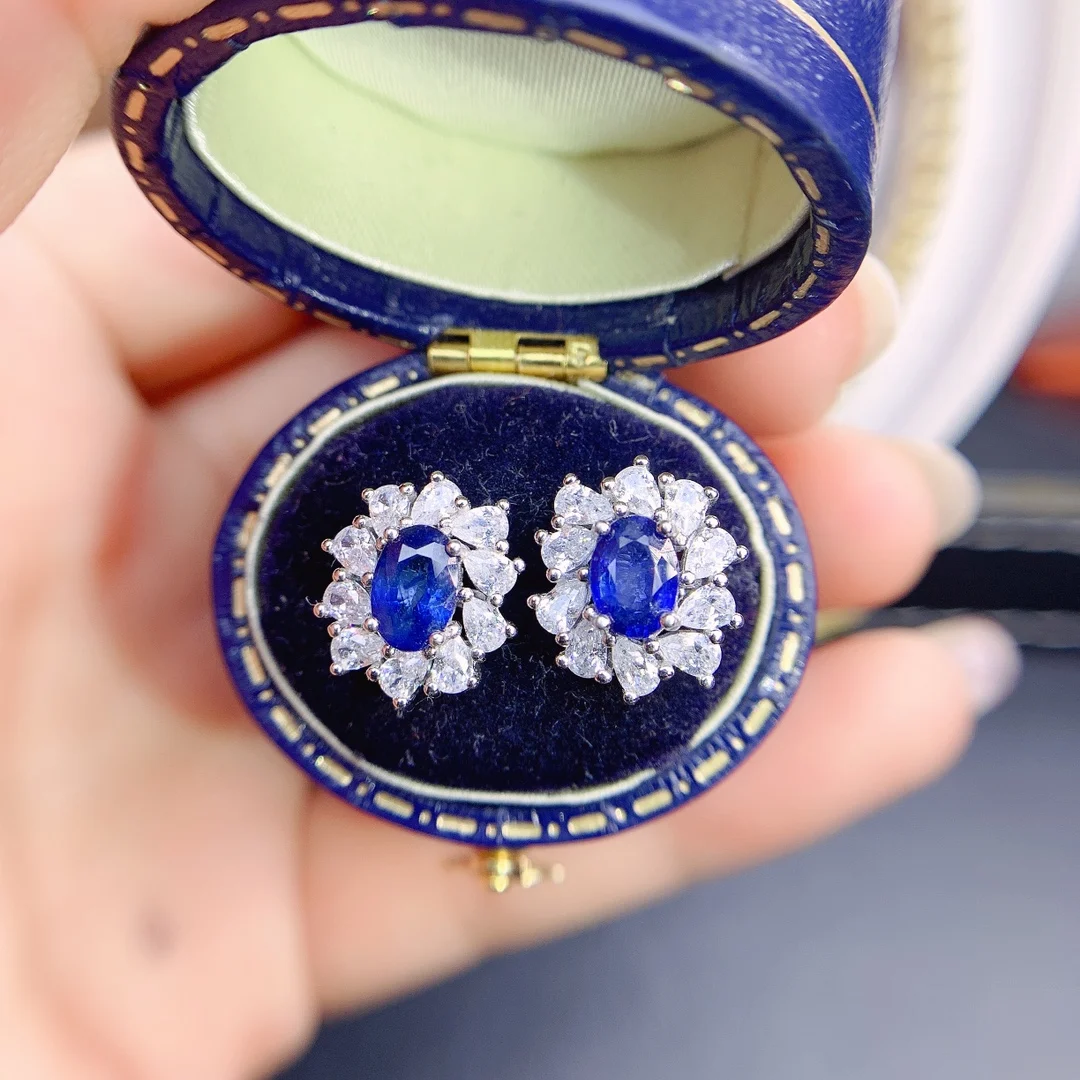 

100% Natural Sapphire Stud Earrings, Stone Size 4✖6mm, Sapphire Stud Earrings, Silver Stud Earrings for Women, Free Shipping