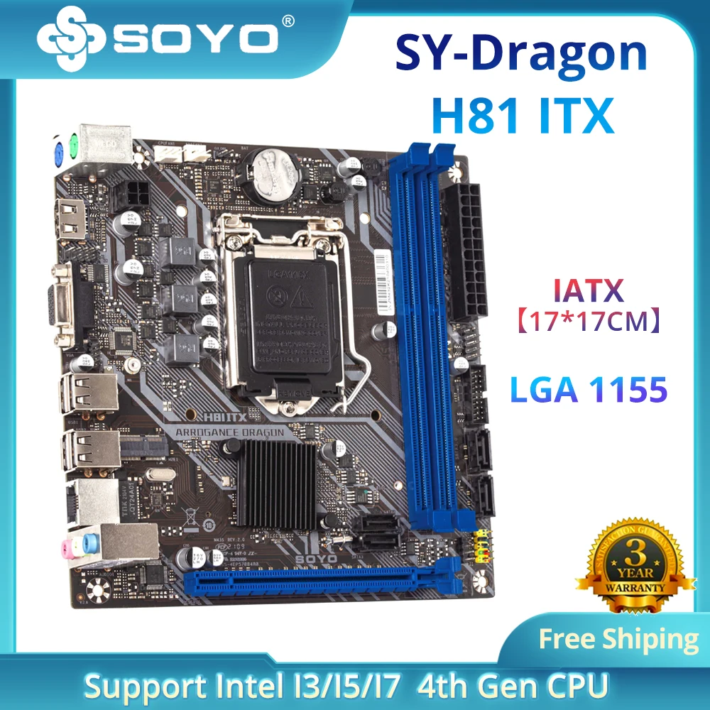 

Полностью новая материнская плата SOYO Dragon H81ITX, двухканальная память DDR3, USB3.0 M.2 SSD, гарантия, материнская плата Intel LGA1150, слот