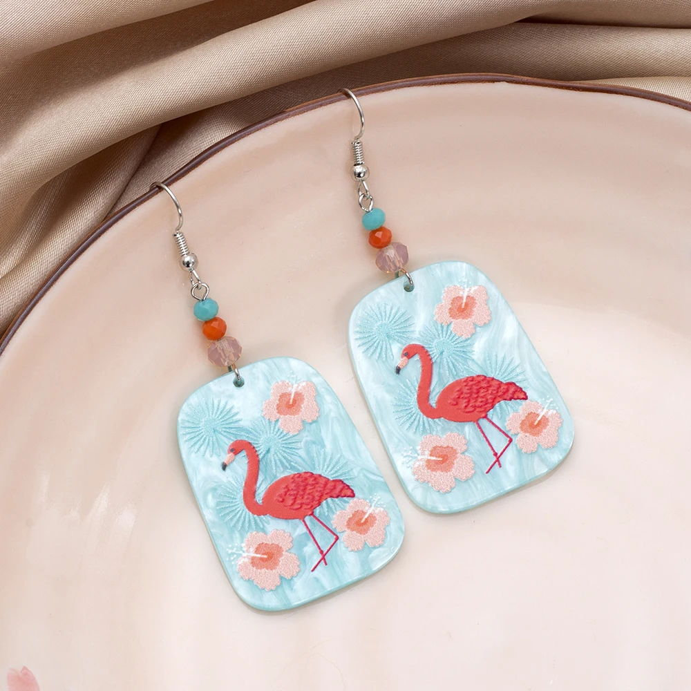 Модные горячие продажи синие акриловые серьги Relievo с принтом Фламинго женские