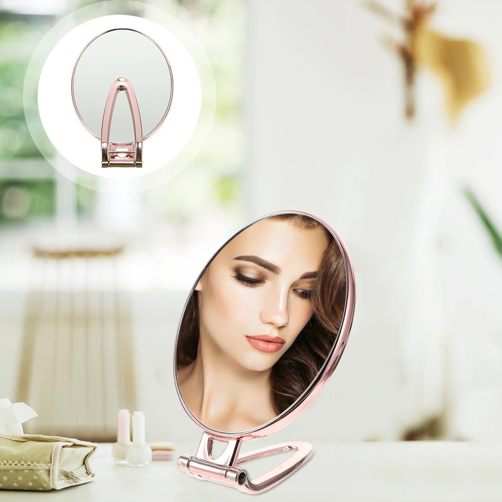 

Pocket Magnifier Vanity Mirror Magnifying Handle Pedestal Makeup Compact Travel