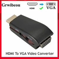 grwibeou 1080p hdmi to vga converter 3 5mm audio cable male to female adapter hd video output for pc laptop tv monitor projector