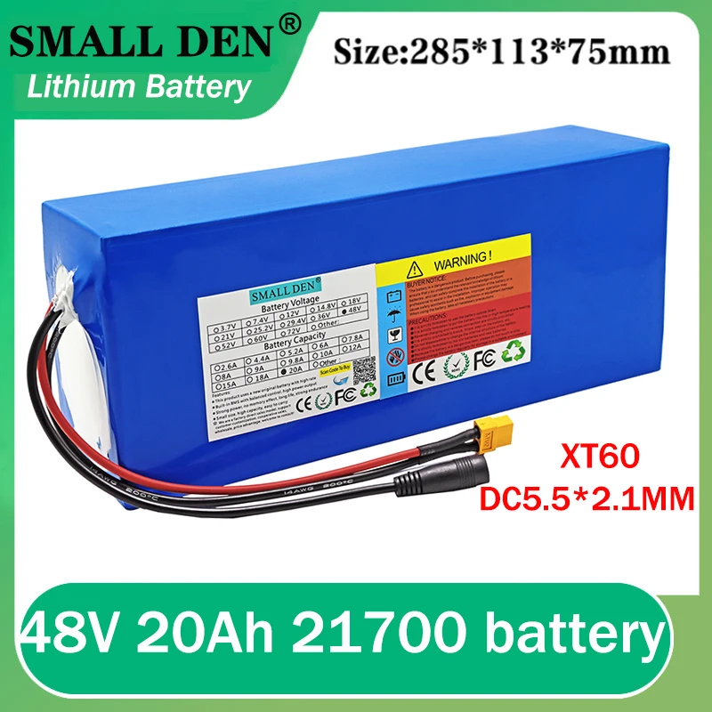 

48V 20Ah 21700 13S4P lithium battery pack built-in 25A BMS 1200W high power 54.6V electric bicycle scooter battery