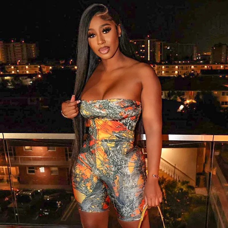 

Women Dress Summer 2023 Beach Cover Up Clothing Wear New Print Tight Strapless One Piece Shorts Leisure Suit Spandex Outlet