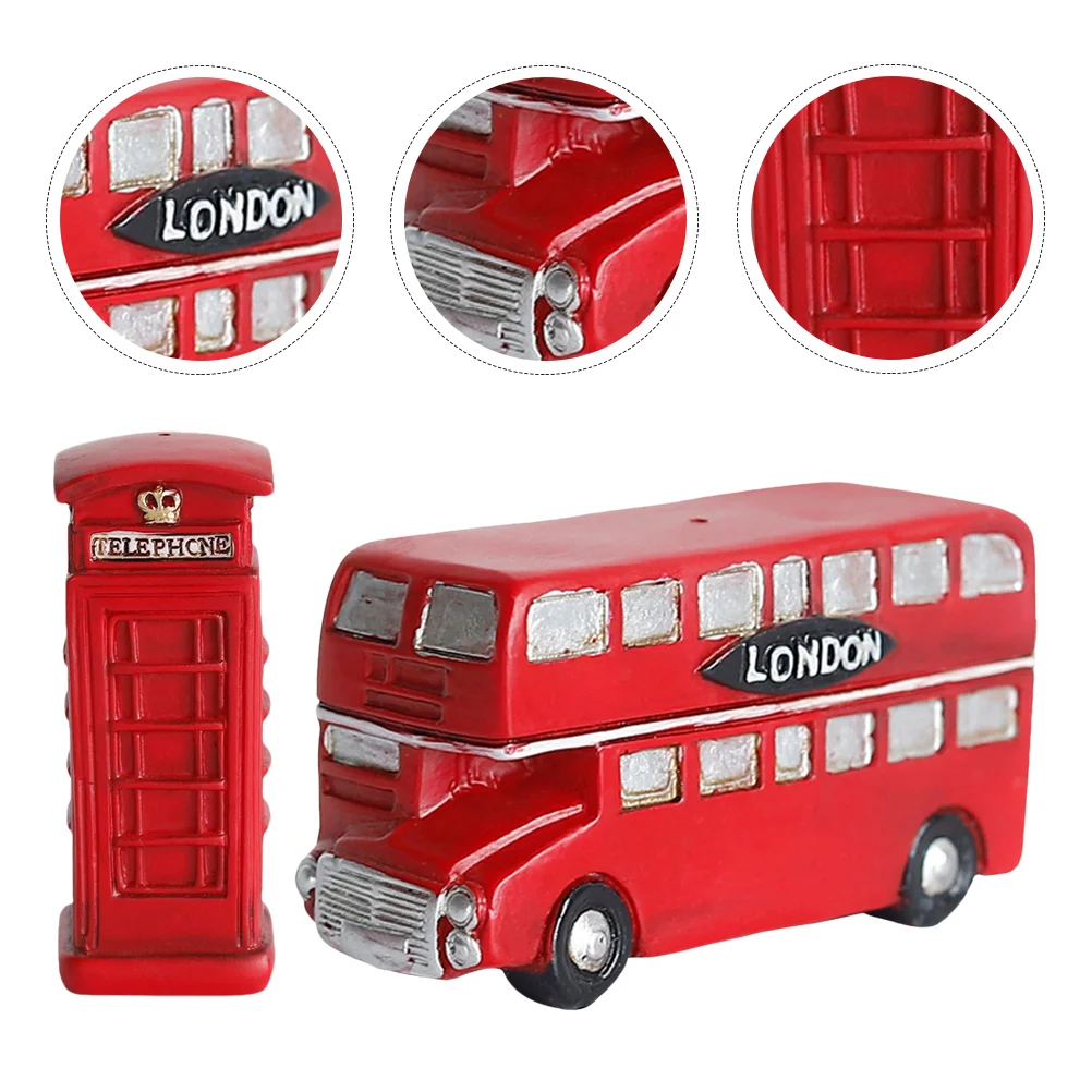 

2 Pcs Micro Landscape Miniature Bus Toy Para Mesa Ornament English Telephone Booth Vintage London