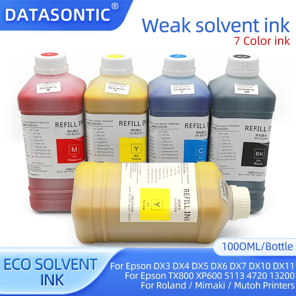 

Экосольвентные чернила 1000 мл для принтера Roland Mimaki Mutoh Epson TX800 4720 I3200 5113 DX4 DX5 DX6 DX7 XP600, печатающая головка, сольвентные чернила