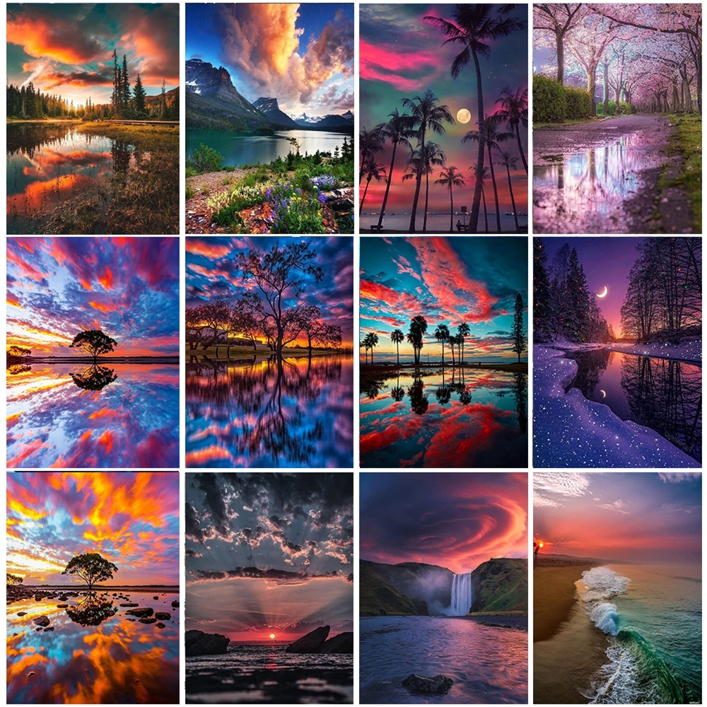 

JIEME 5D DIY Diamond Painting Sunset Scenery Diamond Embroidery Landscape Mosaic Picture Cross Stitch Kit Home Decoration Gift