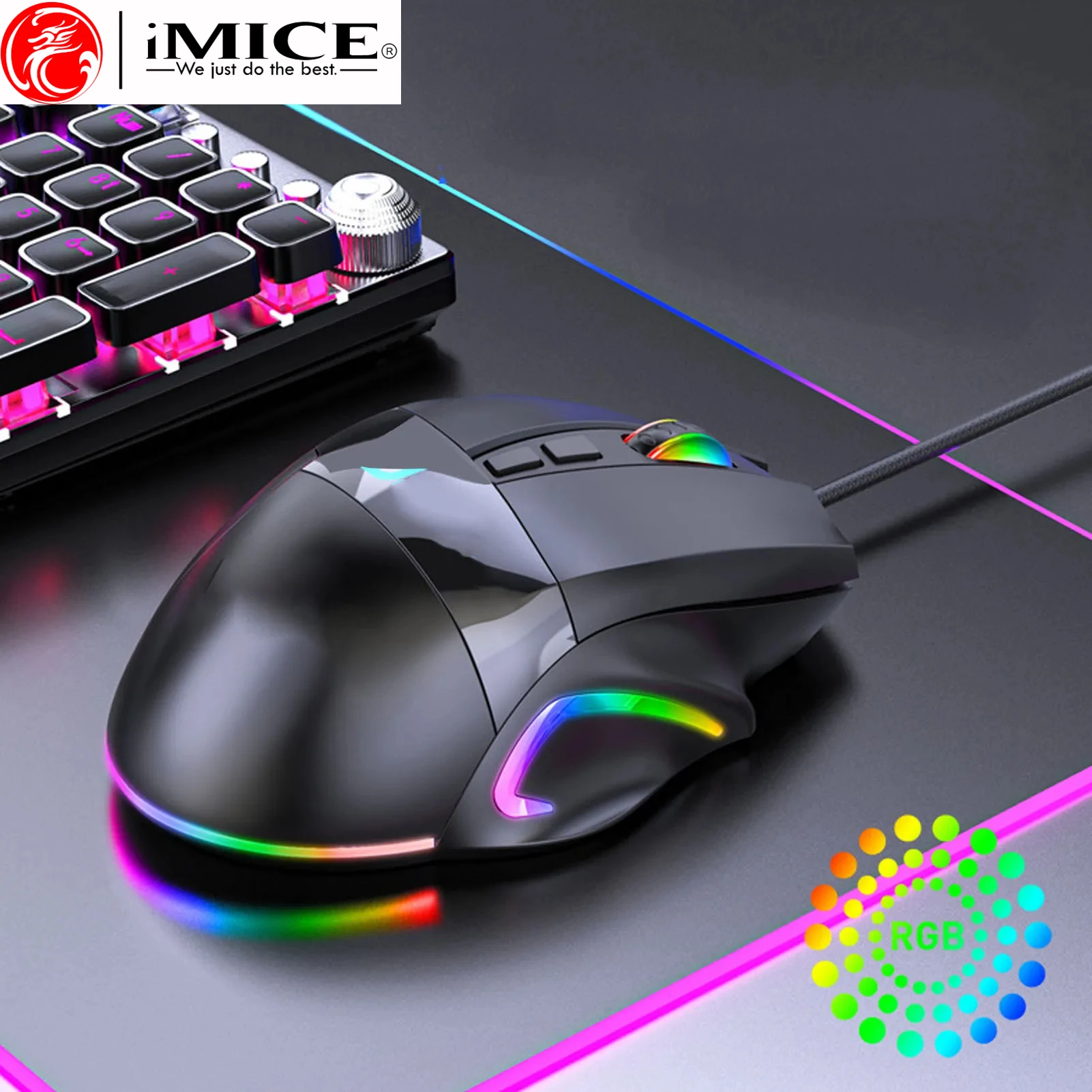 Фото Крутая RGB программируемая проводная игровая мышь с 9 кнопками, регулируемым DPI и эргономичным дизайном для ноутбука, ПК, компьютера, планшета. №1