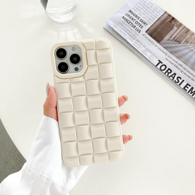 

3D Luxury Candy Color Cubes Woven Pattern Phone Case For iPhone 13 12 11 Pro Xs Max Xr X 7 8 Puls SE 2 Soft Silicone Cover Coque