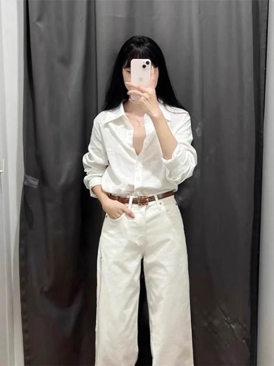 White Long sleeve Shirts Women 2024 Autumn New Korean Sle Loose Casual Overlapping Wear Inner wear Temperament Top