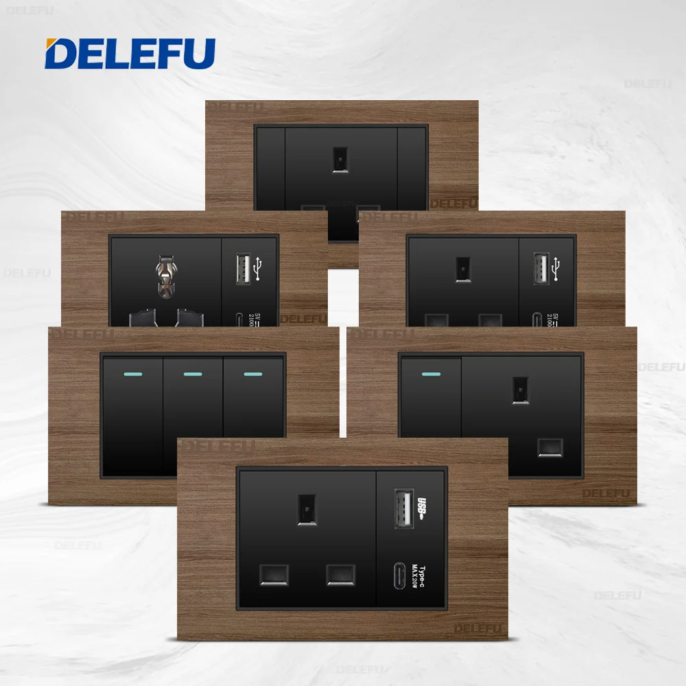 Настенный выключатель DELEFU розетка Черный функциональный переключатель имитация