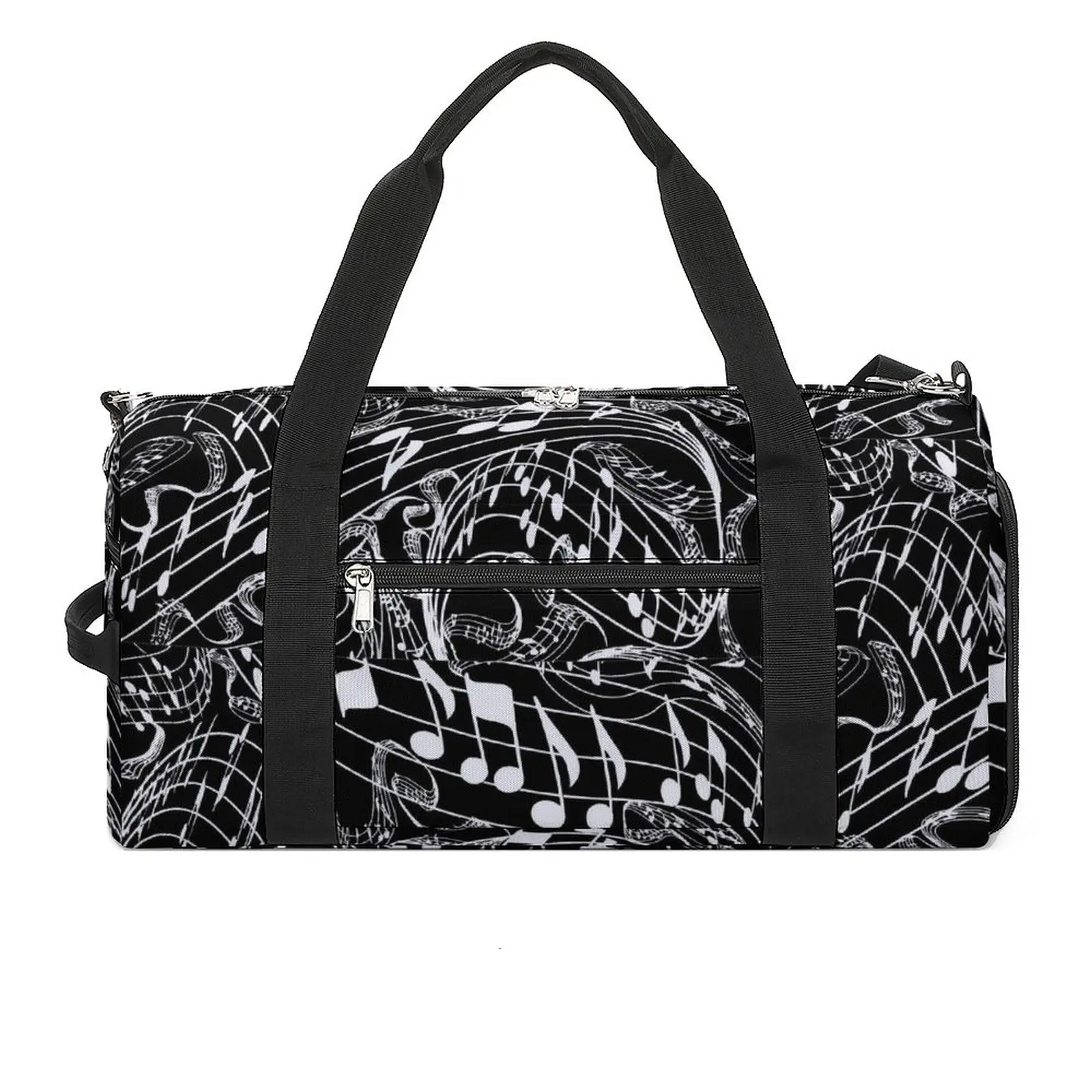 

Music Notes Sports Bags Black White Swimming Gym Bag with Shoes Cute Handbags Men's Design Outdoor Fitness Bag