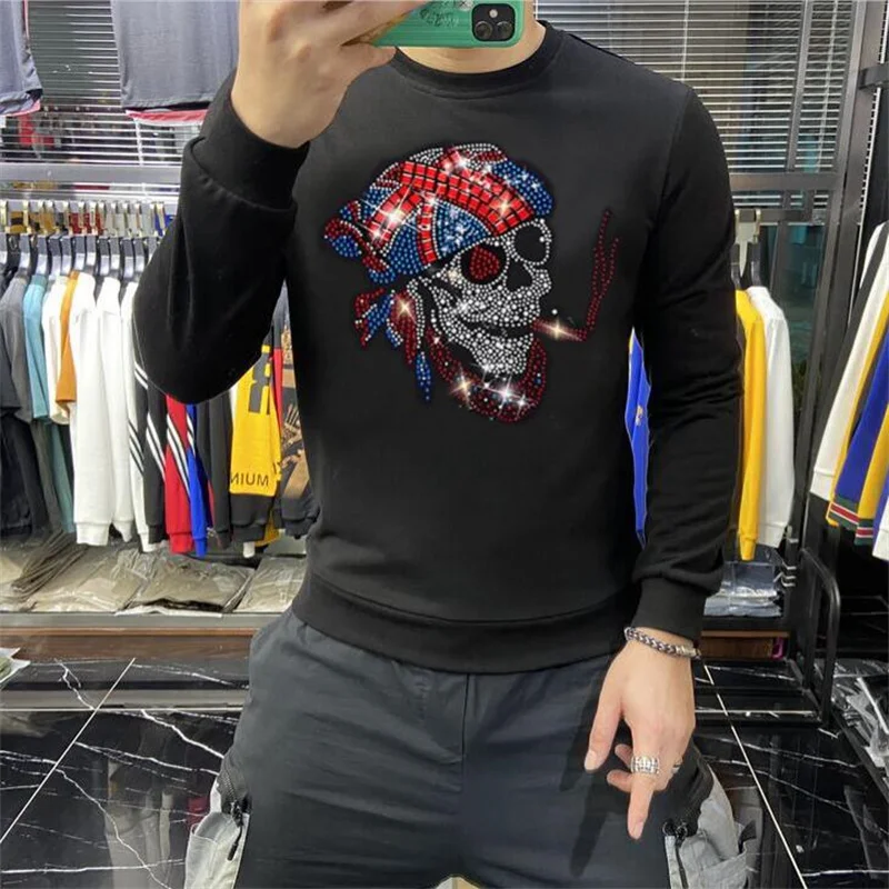 

Men's New 2023 Best Selling Fashion High Quality Rhinestone Skull Hoodie Joker Warm Slim Comfortable Bodybuilding Sweatshirt