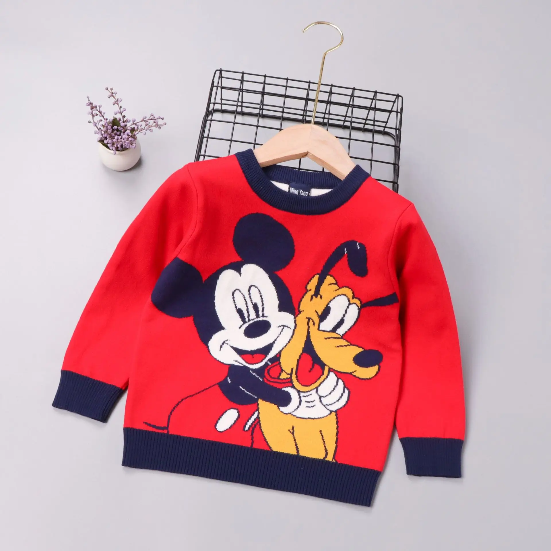 Winter Toddler Girl Clothes Mickey Mouse Dog Embroidery Knitted Pullover Sweater Tops Autumn Warm 2-8 Years Kids Boys Outfits