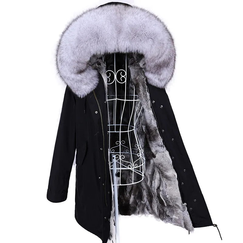 Maomaokong 2022 Winter Jacket Women Long Parka Waterproof Big Natural Real Fox Fur Raccoon Fur Collar Hood Warm Rabbit lining