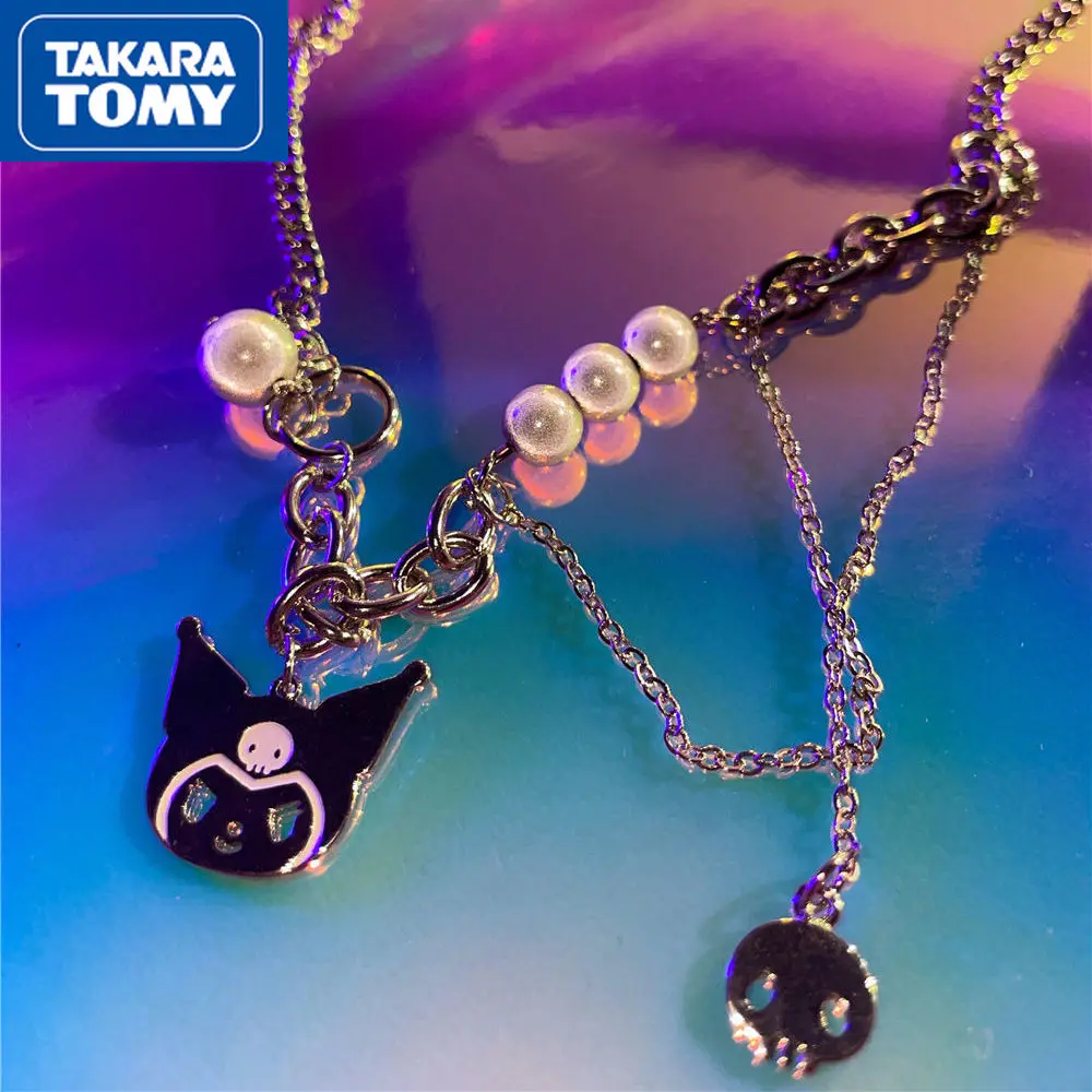 

TAKARA TOMY Cartoon Hello Kitty Necklace Reflective Pearl Splicing Chain Clavicle Chain Pendant Skull Necklace Ladies Bracelet