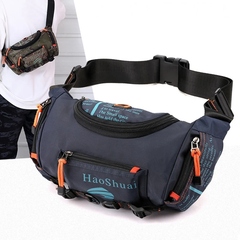 New Multi  Functional Outdoor Waist Bag Sports Men's Letter One Shoulder Oblique Shoulder Bag Waterproof Nylon Chest Bag