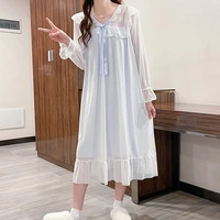 2022 spring autumn new sweet princess style lace mesh nightdress womens long sleeve comfortable loose home long skirt nightgown