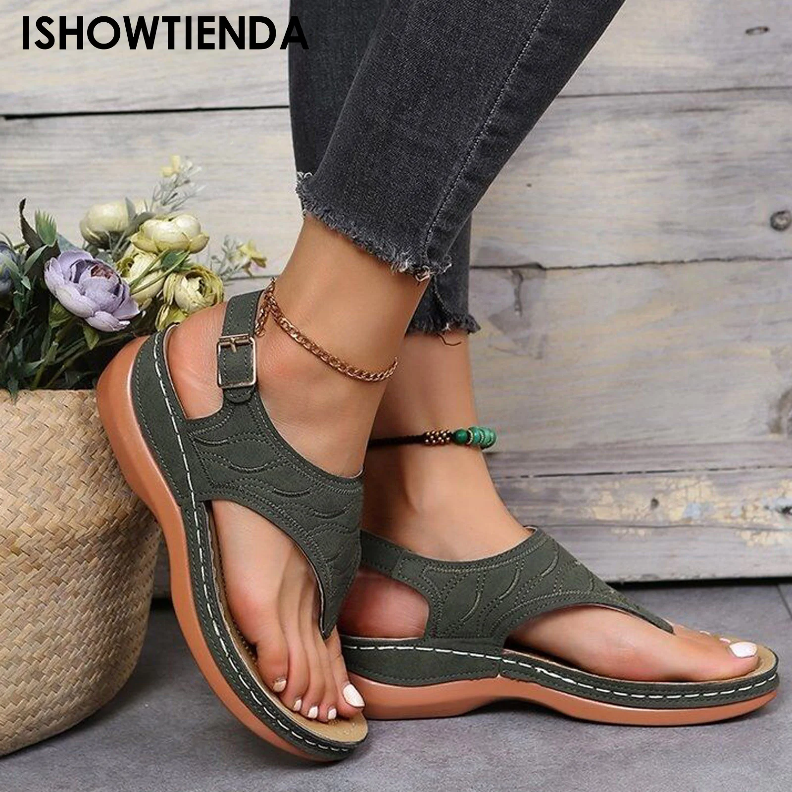 

Сандалии женские на танкетке, ортопедические босоножки на высокой танкетке, винтажные кожаные повседневные туфли на платформе, Ретро стиль...