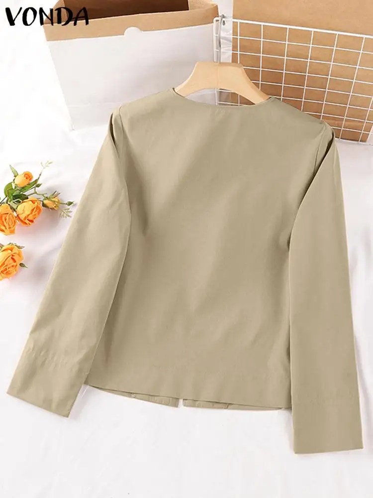 VONDA Elegant Office Blazer Women Long Sleeve Cardigans 2023 Fashion Casual Solid Color Blazer Spring Loose Streetwear Coats
