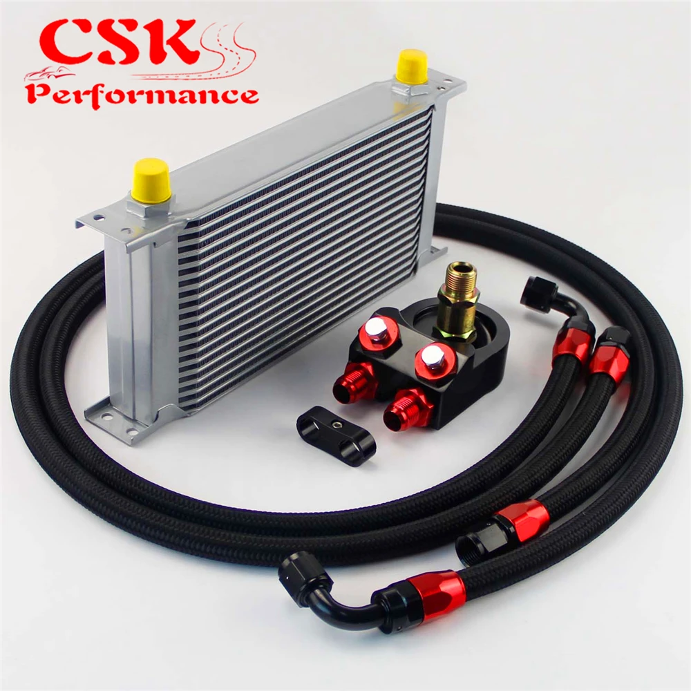 

Universal 19 Row 248mm AN8 Engine Transmission Oil Cooler British Type + Aluminum Filter Adapter Kit Silver