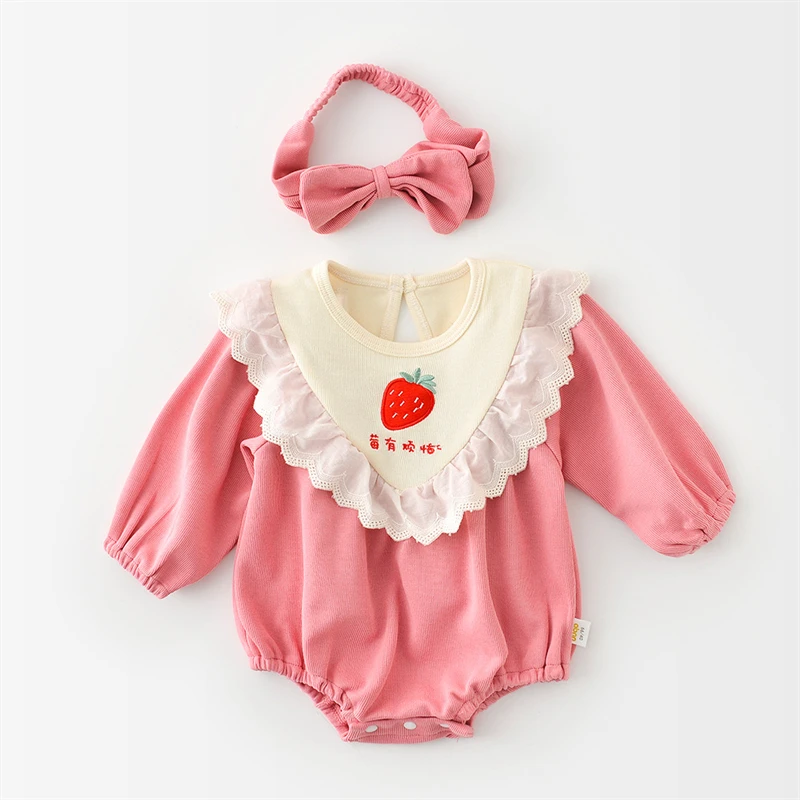 

Infant Romper 2022 Spring Summer Newborn Jumpsuits Girls Lace One-Pieces Clothes Hair Band Toddler Kids Bodysuits Baby Clothing